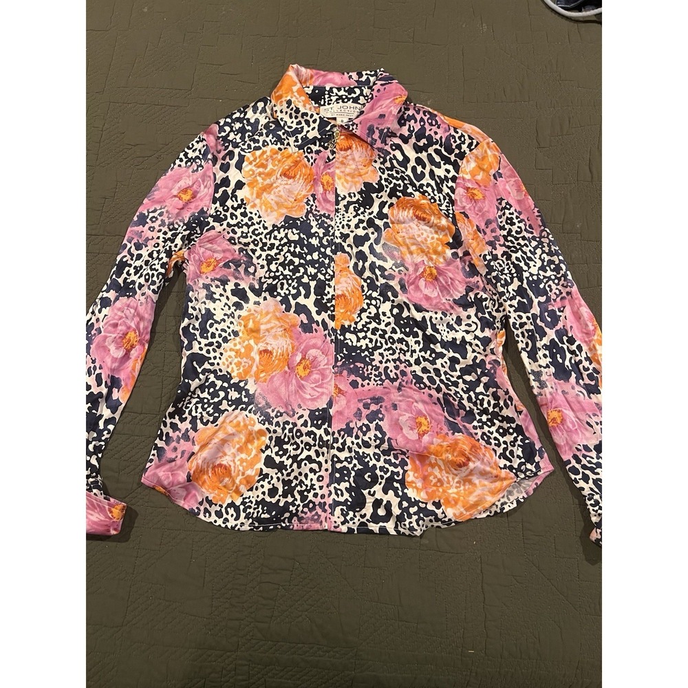 St John Collection By Marie Gray Silk Full Zip Blouse With Built In Cuff Links 8